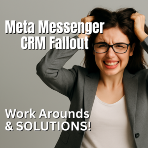 Frustrated businesswoman pulling her hair, symbolizing Meta Messenger CRM fallout and broken communication