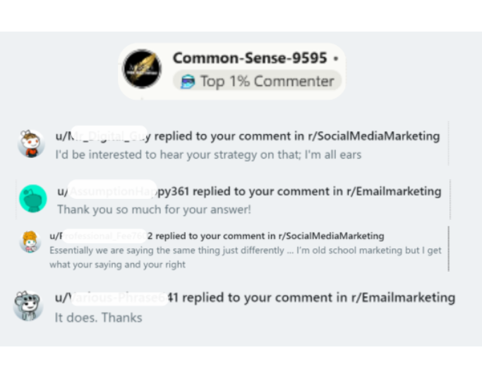 Screenshot of Reddit users expressing gratitude to Social Media On Tap for clear, actionable business advice and trusted guidance.