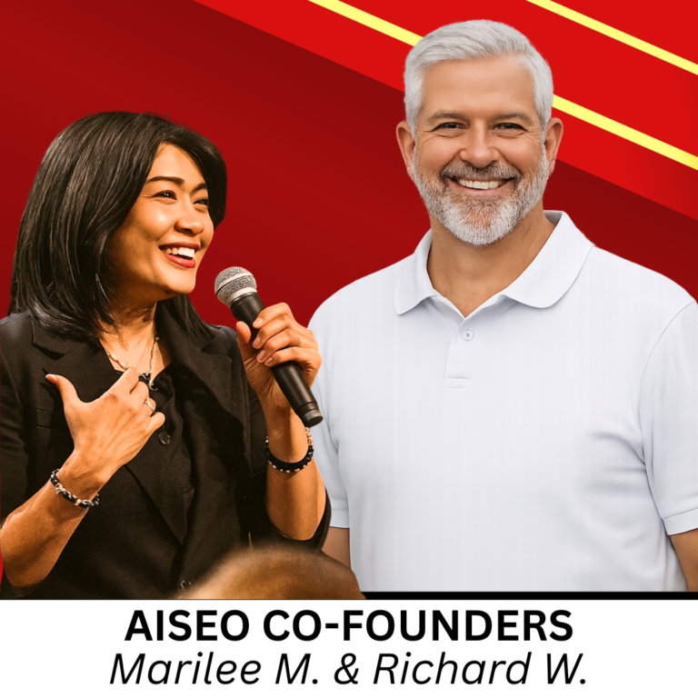 Marilee Mahinay and Richard William, AISEO Co-Founders of Social Media on Tap, standing next to each other.